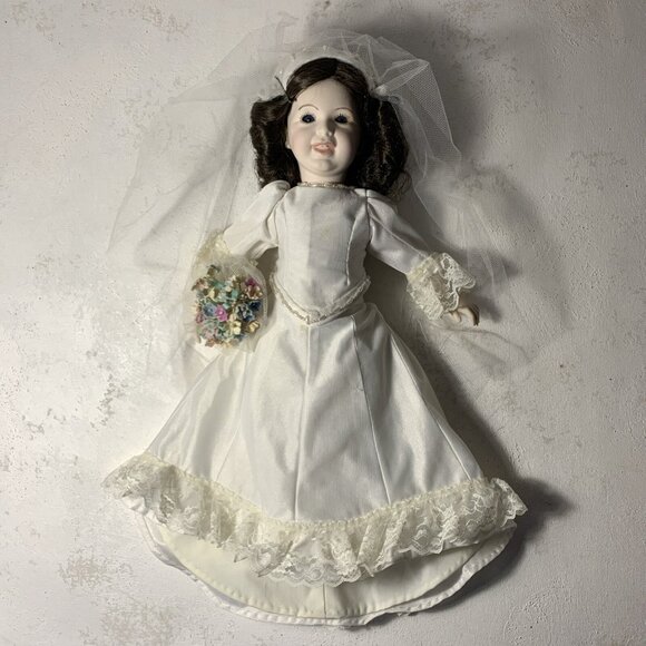 Other - Vintage SFJB 236 Paris 6 Porcelain Bride Doll 14" Blue Eyes Brown Hair